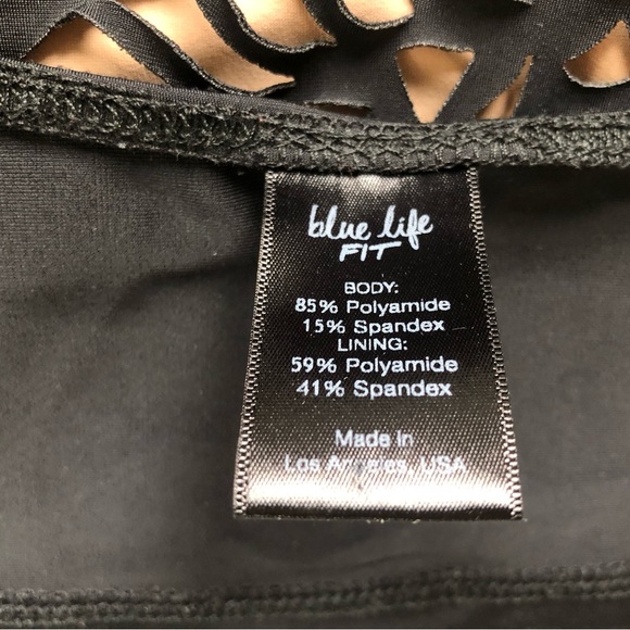 New Blue Life FIT LA USA made black tank shelf bra crop cutout natural XS S - Picture 5 of 6